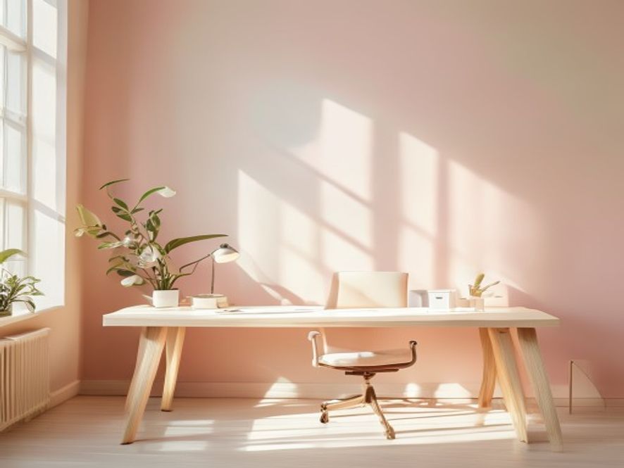 Bright natural light workspace with ergonomic desk setup and morning alignment